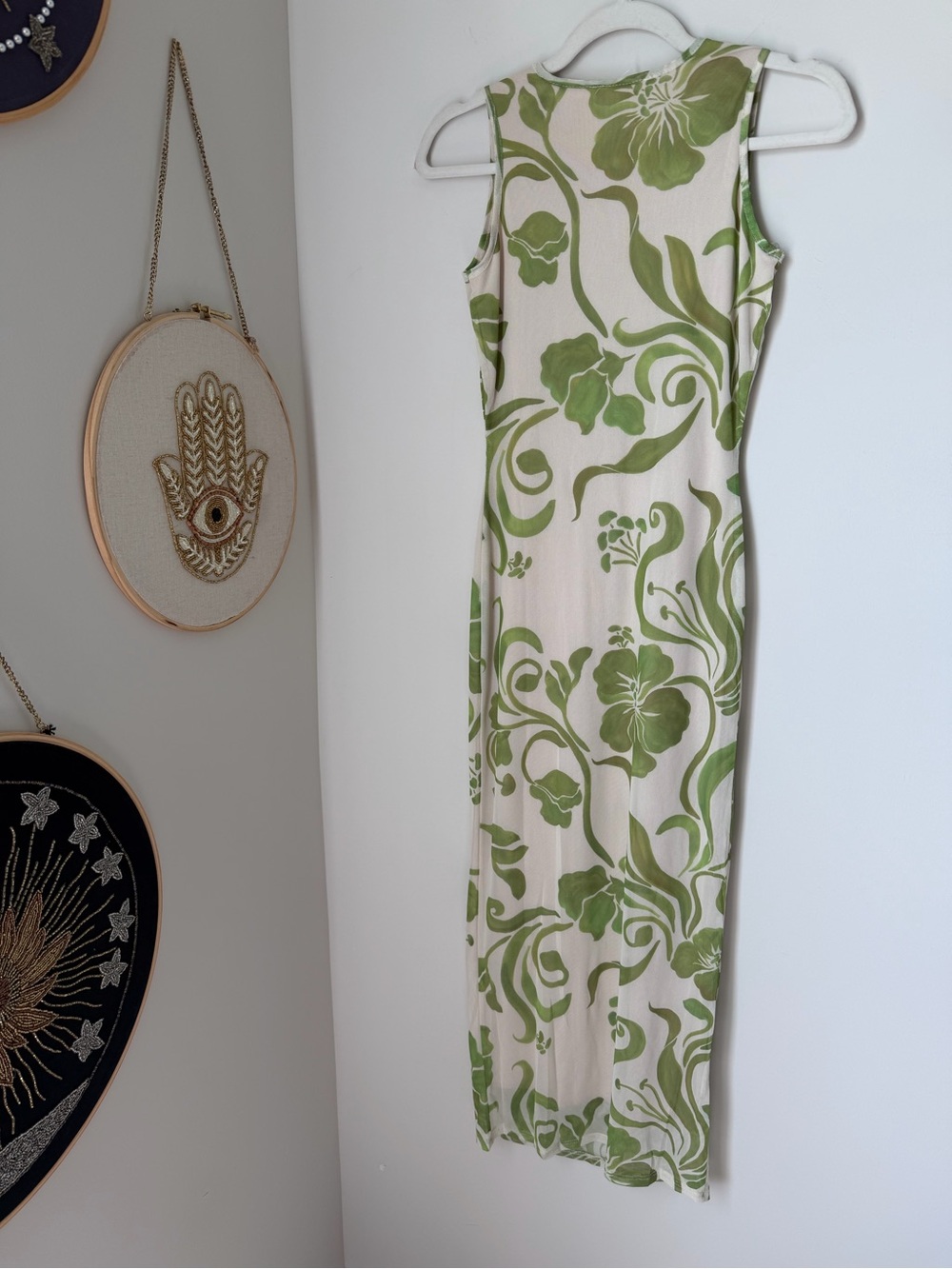 See You Monday cream Green hibiscus Floral Midi Dress - Picture 6 of 6